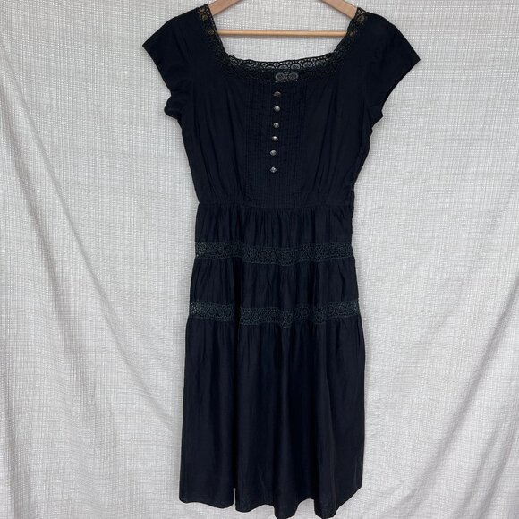 Rare! VINTAGE Crochet Dress Tiered Skirt Whimsigoth Fairy Grunge Sheer Size 6 - Picture 11 of 15